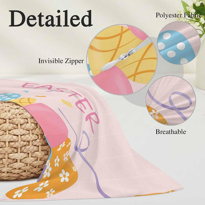 Easter Eggs Pillow Covers 16x24 Inch, Purple Blue Yellow Pink Eggs Light Orange Background Soft Brushed Throw Pillow Covers with Hidden Zipper Decorative Pillowcase for for Bedroom Sofa Couch