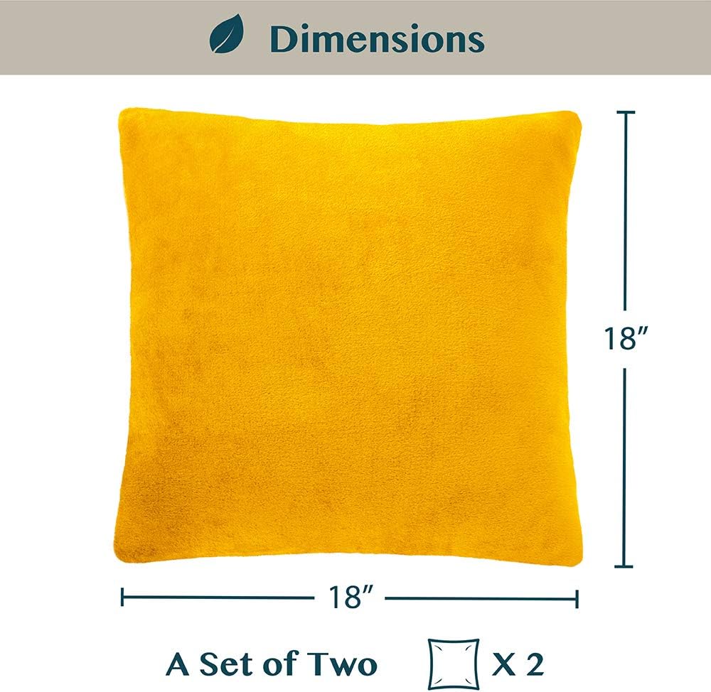 PAVILIA Mustard Yellow Velvet Fleece Throw Pillow Covers 18x18 Set of 2, Soft Decorative Cushion Covers for Couch Sofa Bed, Square Accent Pillow Cases with Hidden Zipper