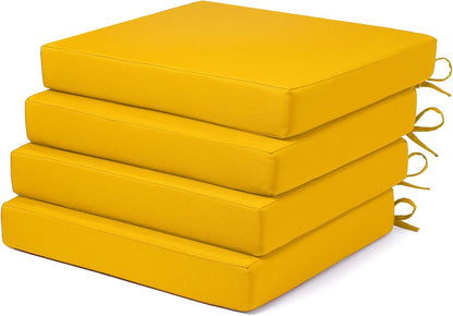 Outdoor Chair Cushions Set of 4 Fade Water Resistant, Patio Furniture Cushions with Non-Slip Ties,Square Cushions for Outdoor Furniture and Lawn Dining Chairs, 18.5 x 16 x 3, Yellow