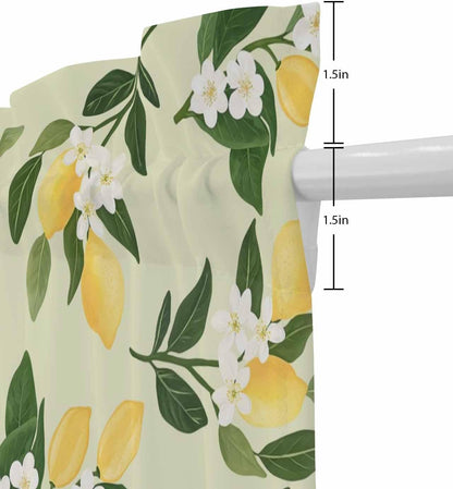 Lemons Leaves French Door Curtain, Summer Fruits Floral Botanical Yellow 25W X 40L Sheer Door Curtains for Doors Windows, Rod Pocket Sidelight Curtains for Front Sliding Doors with Tieback