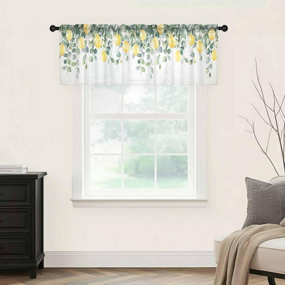 Country Sheer Curtain 18 Inch Long Yellow Lemon Fruit Farm Light Filtering Rod Pocket Voile Curtain Valance for Bedroom Kitchen Cafe Window 54" W x 18" L