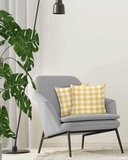 Yellow Buffalo Check Plaid Pillow Covers 18x18 Set of 2, Cotton Linen Reversible Throw Pillows Covers for Outdoor Couch Sofa Living Room, Farmhouse Style Decorations Pillow Cases Cushion Cover