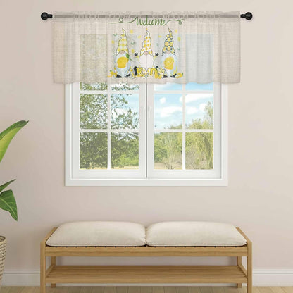 Sheer Window Valance Fruit Lemon Gnome Semi Voile Short Curtain Rod Pocket Farmhouse Plant Floral Valances Window Treatment for Bedroom Living Room Kitchen 54x18in