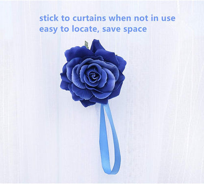 2Pcs Curtain Buckle Tiebacks Rope with Magnets Stick Anywhere Holdbacks for Window Curtain Rope Length 40cm Rose Flower-Yellow