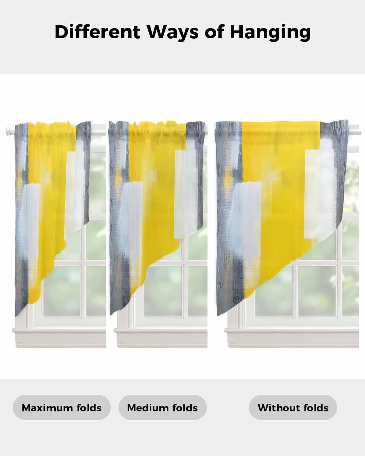 Gray Yellow White Geometric Sheer Curtains Swag Valances for Windows Gradient Abstract Mottled Paint Texture Rod Pocket Swag Curtain Small Window Curtain for Kitchen Living Room, 1 Pair 28"W x 36"L
