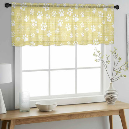 Lemon Yellow Dog Paw Sheer Curtains Valances for Windows Modern Geometric Abstract Aesthetics Chiffon Kitchen Valances for Cafe, Voile Window Treatments Curtains for Living Room Bedroom, 54"x18"