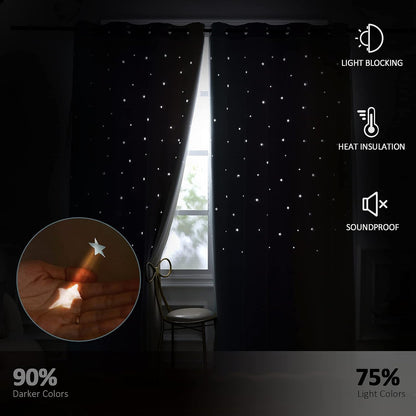 Anjee Curtains for Girls 2 in 1 Double Layer Cutout Star Light Blocking Ombre Grommets Top Drape with Lace Sheer Voile Gauze for Living Room Kids Bedroom 2 Panels 52 x 95 inch, Blue Purple Yellow