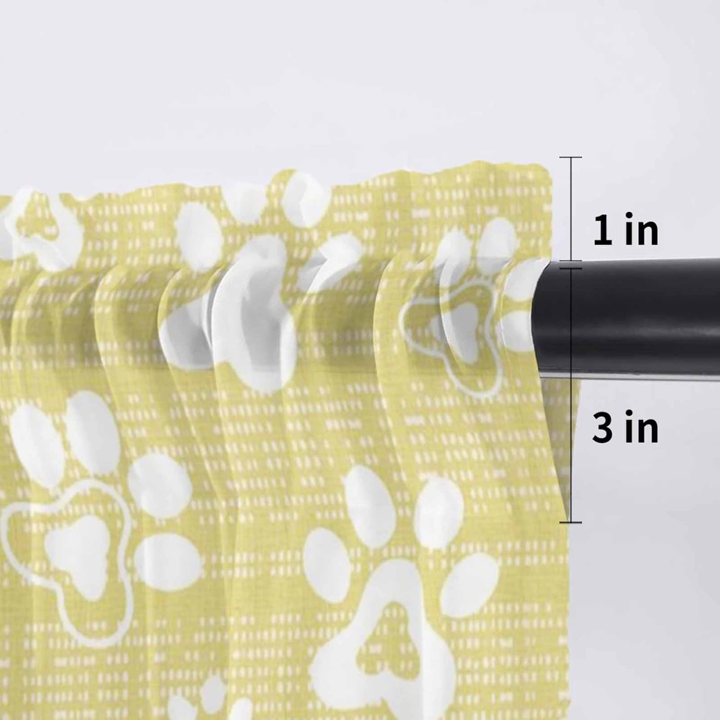 Lemon Yellow Dog Paw Sheer Curtains Valances for Windows Modern Geometric Abstract Aesthetics Chiffon Kitchen Valances for Cafe, Voile Window Treatments Curtains for Living Room Bedroom, 54"x18"
