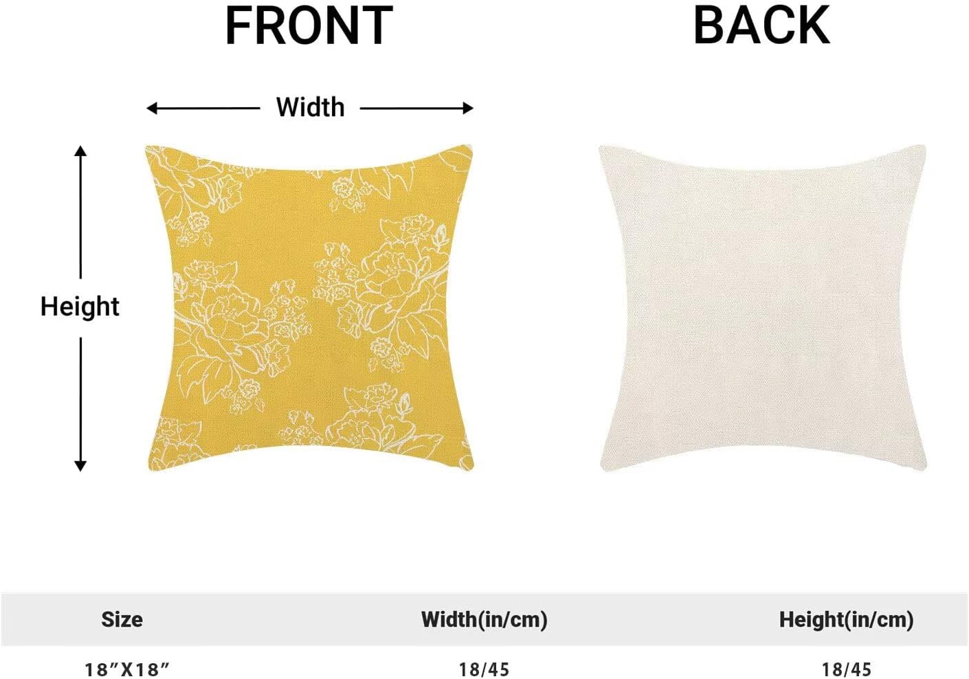Spring Yellow Floral Throw Pillow Covers 18x18 Set of 2, Seasonal Holiday Decorative Pillow Covers Neutral Flower Decoration Outdoor Cushion Cover for Sofa Couch Farmhouse