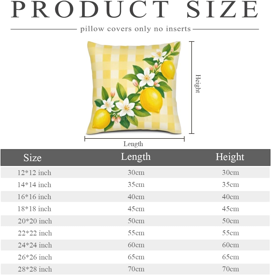 InkRain Lemon Fruit Branch White Blossom Yellow Gingham Check Pattern Pillow Cover 12x12 Inch Set of 2 Home Decor Summer Spring Kitchen Living House Room Sofa Decorative