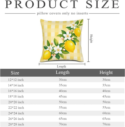 InkRain Lemon Fruit Branch White Blossom Yellow Gingham Check Pattern Pillow Cover 12x12 Inch Set of 2 Home Decor Summer Spring Kitchen Living House Room Sofa Decorative