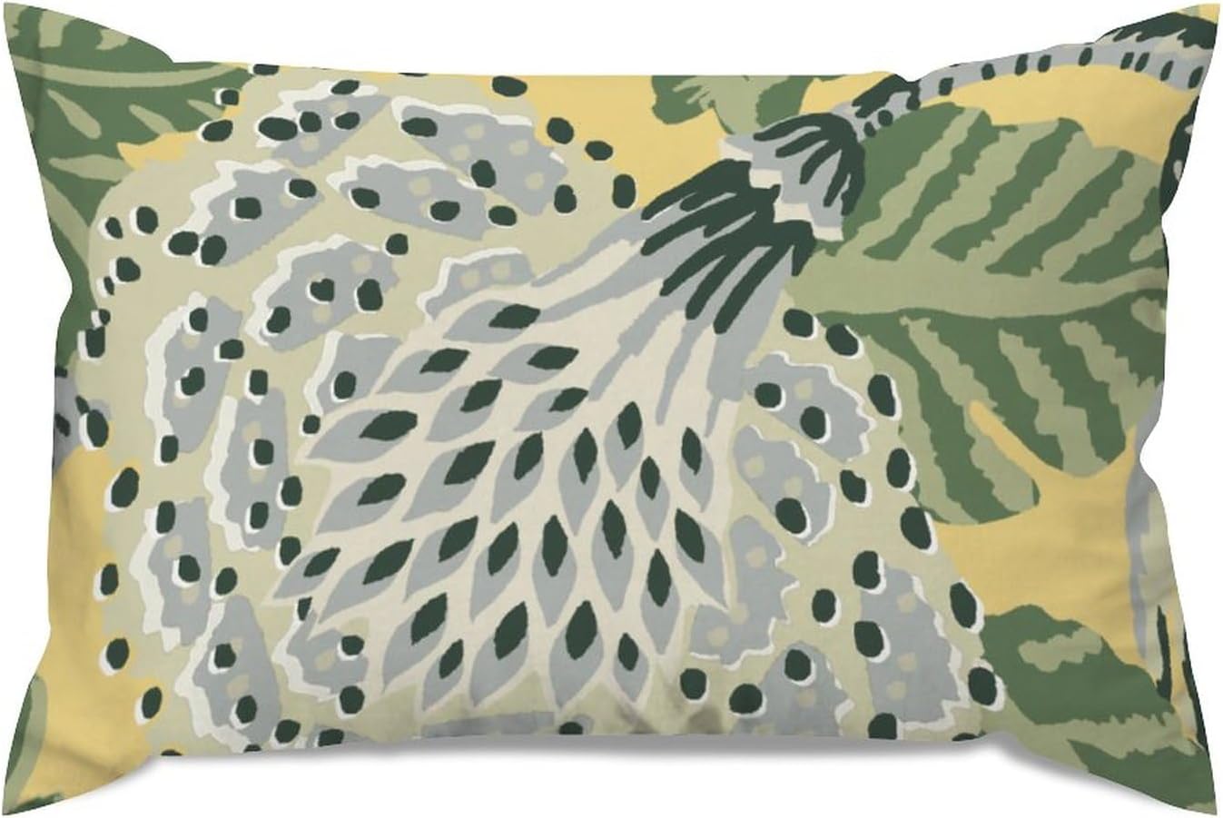 ArogGeld Green Grey Yellow Chinoiserie Floral Farmhouse Lumbar Pillow Covers Green and Yellow Flower White Linen Cushion Cover Japanese Chinoiserie Pillow Case for Living Room Bedroom 16x24in