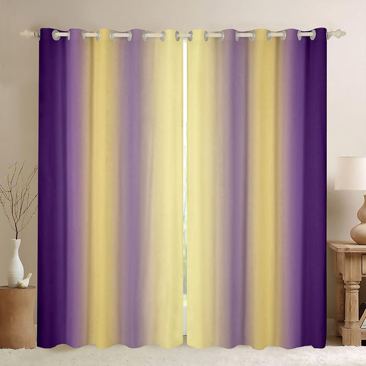 jejeloiu (2 Panels, 52 x 84 Inch Purple and Yellow Darkening Drapes Gradient Style Curtains for Bedroom for Kids Women Men Ombre Printed Blackout Curtains Geometric Window Treatments