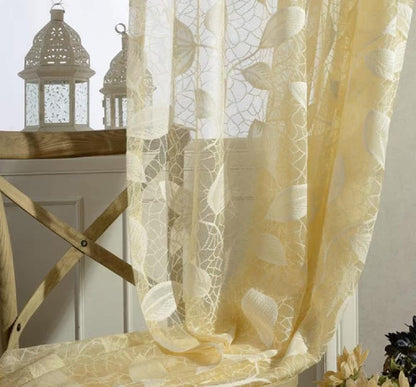 HooHero Gorgeous Sheer Curtains Voile Curtain Rod Pocket Floral Pattern Jacquard Design Lace Tulle Panel for Living Dining Room Bedroom Kitchen(1 Panel, W 52 x L 72 inch, Yellow)