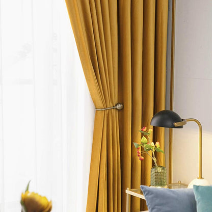 SINGINGLORY Velvet Curtains Yellow 52 x 96 Inch Blackout Grommet Window Curtains 2 Panels Set for Bedroom and Living Room (W52 xL96, Yellow)