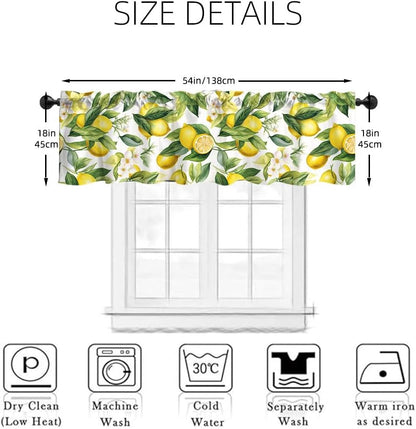 Yongqian 18x54inch Lemon Fruit Window Treatment Valance Watercolor Print Green Leaves Yellow Lemon Window Valance with Rod Pocket Kitchen Dining Room Decoration