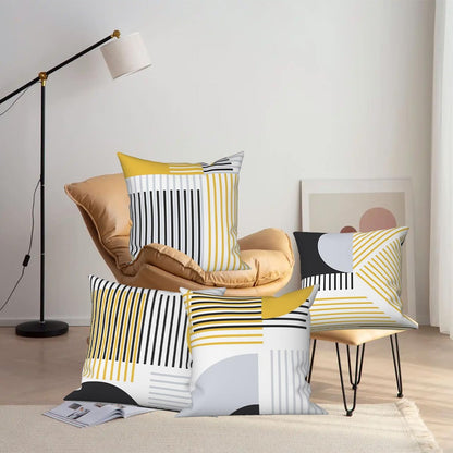 Modern Minimalist Throw Pillow Covers Geometric Striped Pillowcase Boho Line 20x20 Set of 4 Abstract Art Simple Yellow Cushion Covers for Bed Couch Sofa Living Room Garden Patio Car Decor