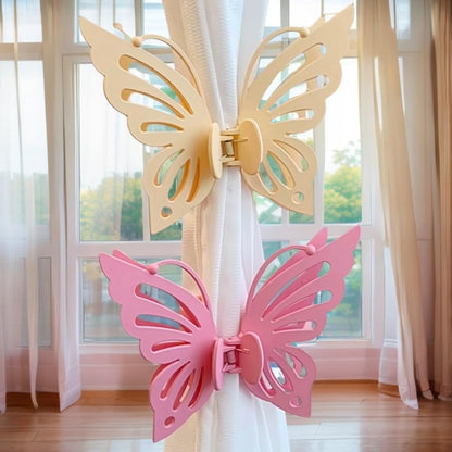 Lovely Gold Butterfly Curtain Tiebacks 2Pcs - SiegYma Cute Girlie Bedroom Curtain Holdbacks, Decorative Drapery Clips, Wall-Friendly Bow Tiebacks for Drapes(Yellow)