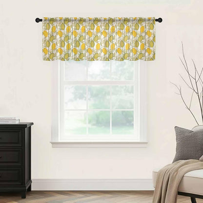Sheer Window Valance Lemon Leaves Semi Voile Short Curtain Rod Pocket Flower Floral Bouquet Wood Grain Valances Window Treatment for Bedroom Living Room Kitchen 54x18in