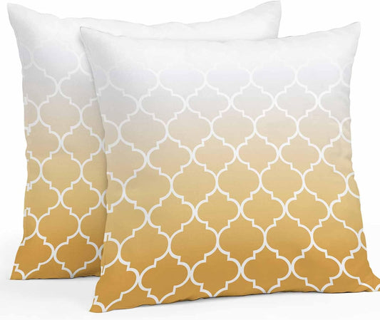 Outdoor Pillow Covers Waterproof Pillow Cases Protector Yellow Gradient Moroccan Pattern Pillowcase Pack of 2 White Stripes Buffalo Check Throw Cushion Case for Pation Furniture,Couch,Sofa,16X16IN