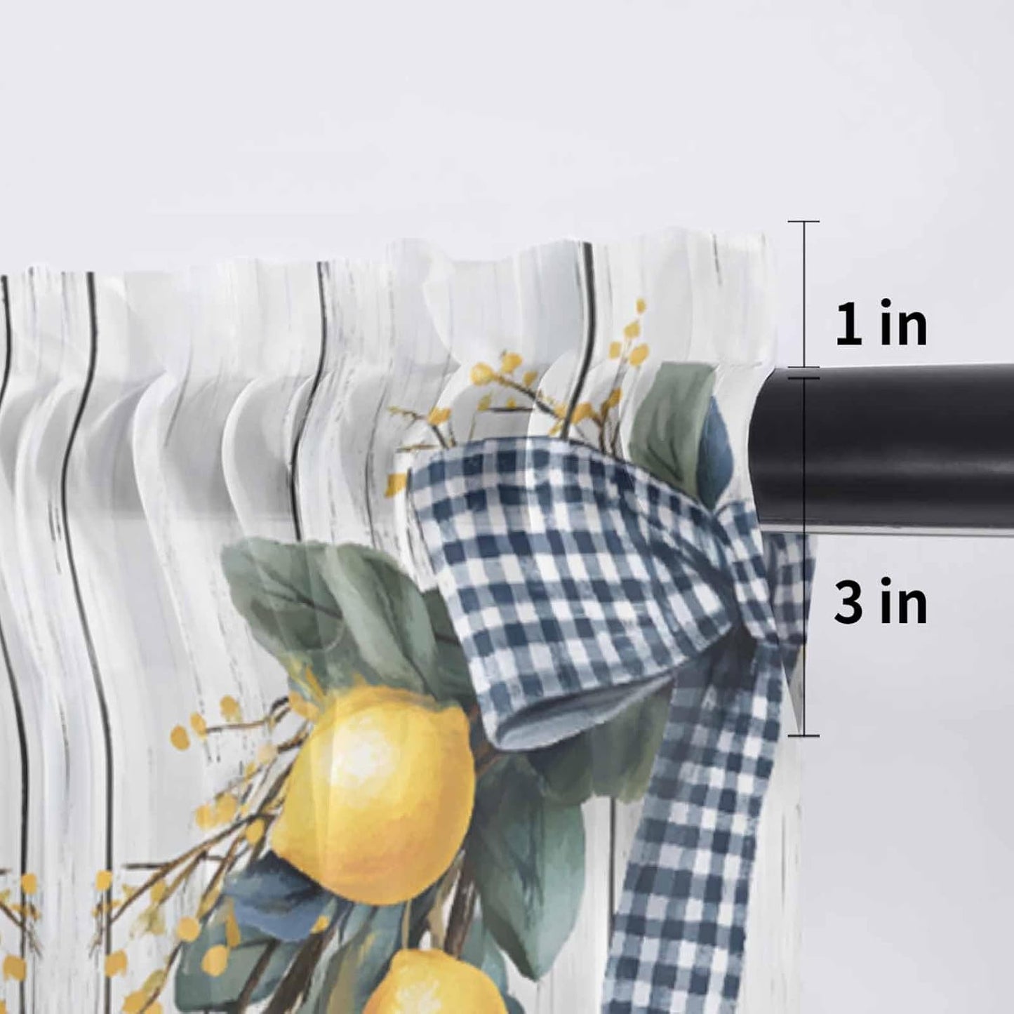 Farmhouse Style Sheer Curtain 18 Inch Long Lemon Garland Bow Wood Grain Light Filtering Rod Pocket Voile Curtain Valance for Bedroom Kitchen Cafe Window 54" W x 18" L