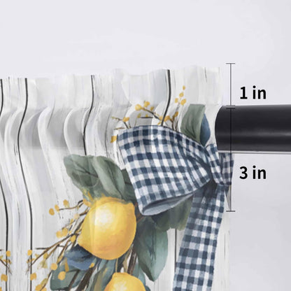 Farmhouse Style Sheer Curtain 18 Inch Long Lemon Garland Bow Wood Grain Light Filtering Rod Pocket Voile Curtain Valance for Bedroom Kitchen Cafe Window 54" W x 18" L