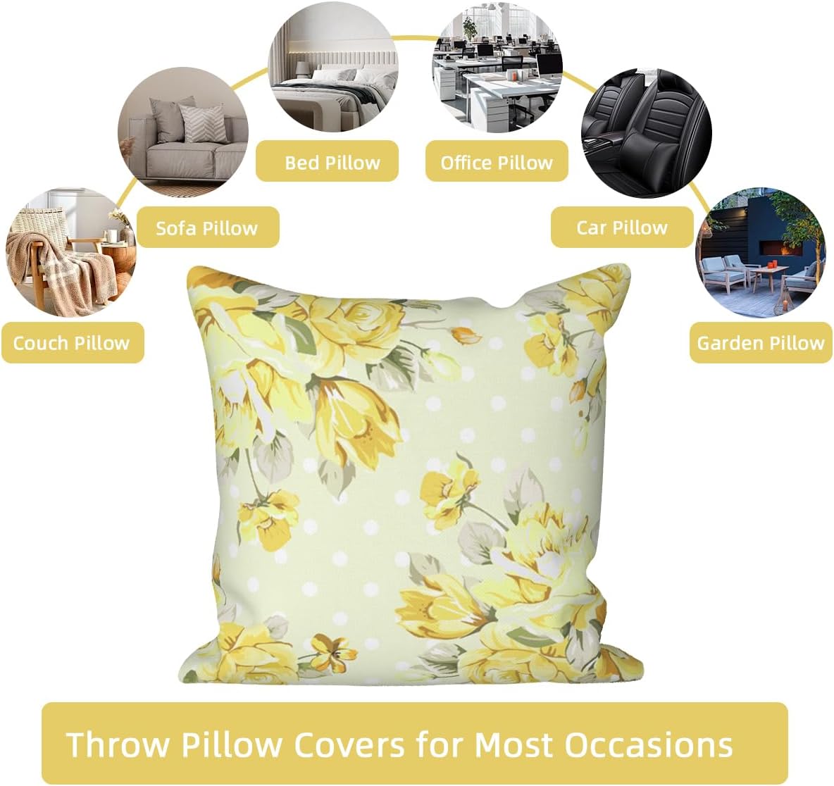 Light Yellow Flower Throw Pillow Covers 26"x26" Set of 4, Retro Floral Decorative Pillowcases for Sofa Chair Couch Bed Living Room Office Car Garden Patio Farmhouse Indoor Outdoor