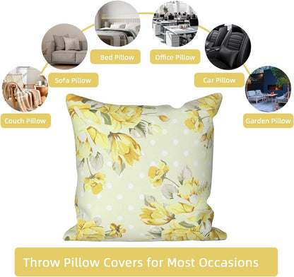 Light Yellow Flower Throw Pillow Covers 26"x26" Set of 4, Retro Floral Decorative Pillowcases for Sofa Chair Couch Bed Living Room Office Car Garden Patio Farmhouse Indoor Outdoor