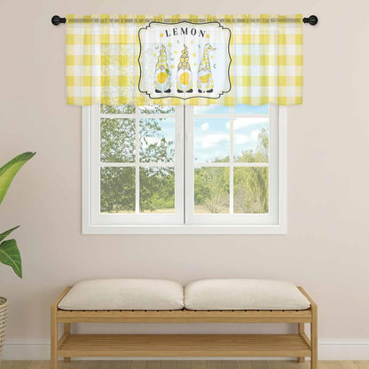 Sheer Valances for Windows Lemon and Gnomes Window Valances Rod Pocket Yellow Check Plaid Buffalo Window Treatment Sheer Curtains for Kitchen Living Room Bedroom Bathroom 54x18in