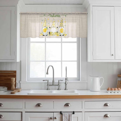 Sheer Window Valance Fruit Lemon Gnome Semi Voile Short Curtain Rod Pocket Farmhouse Plant Floral Valances Window Treatment for Bedroom Living Room Kitchen 54x18in