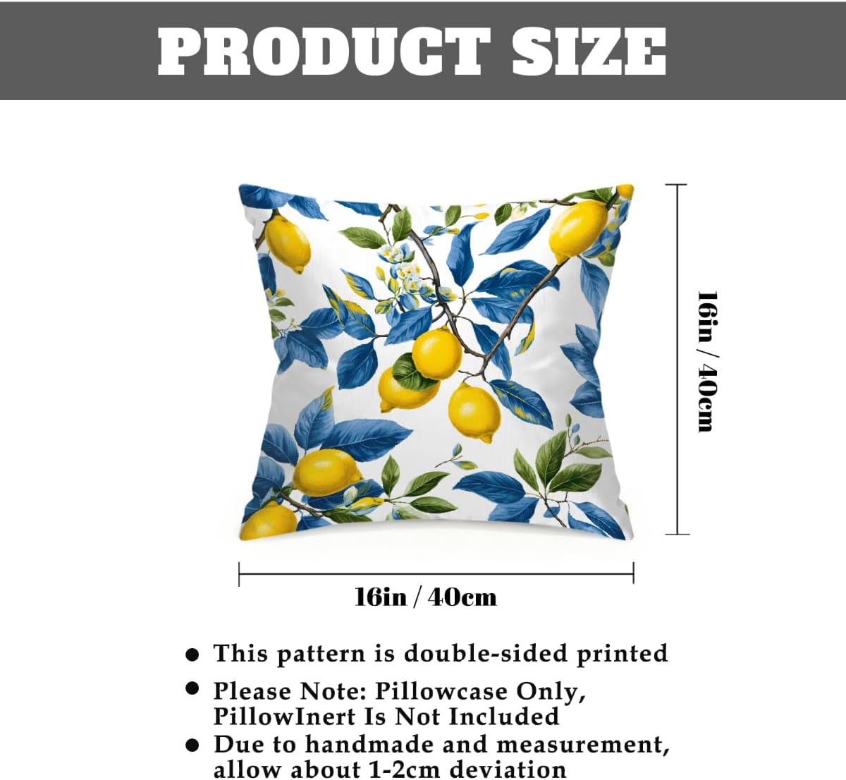 Outdoor Throw Pillow Covers Summer Lemon Blue Leaves Waterproof Square Pillow Case 16x16 inch Set of 2 Farmhouse Cushion for Patio Garden