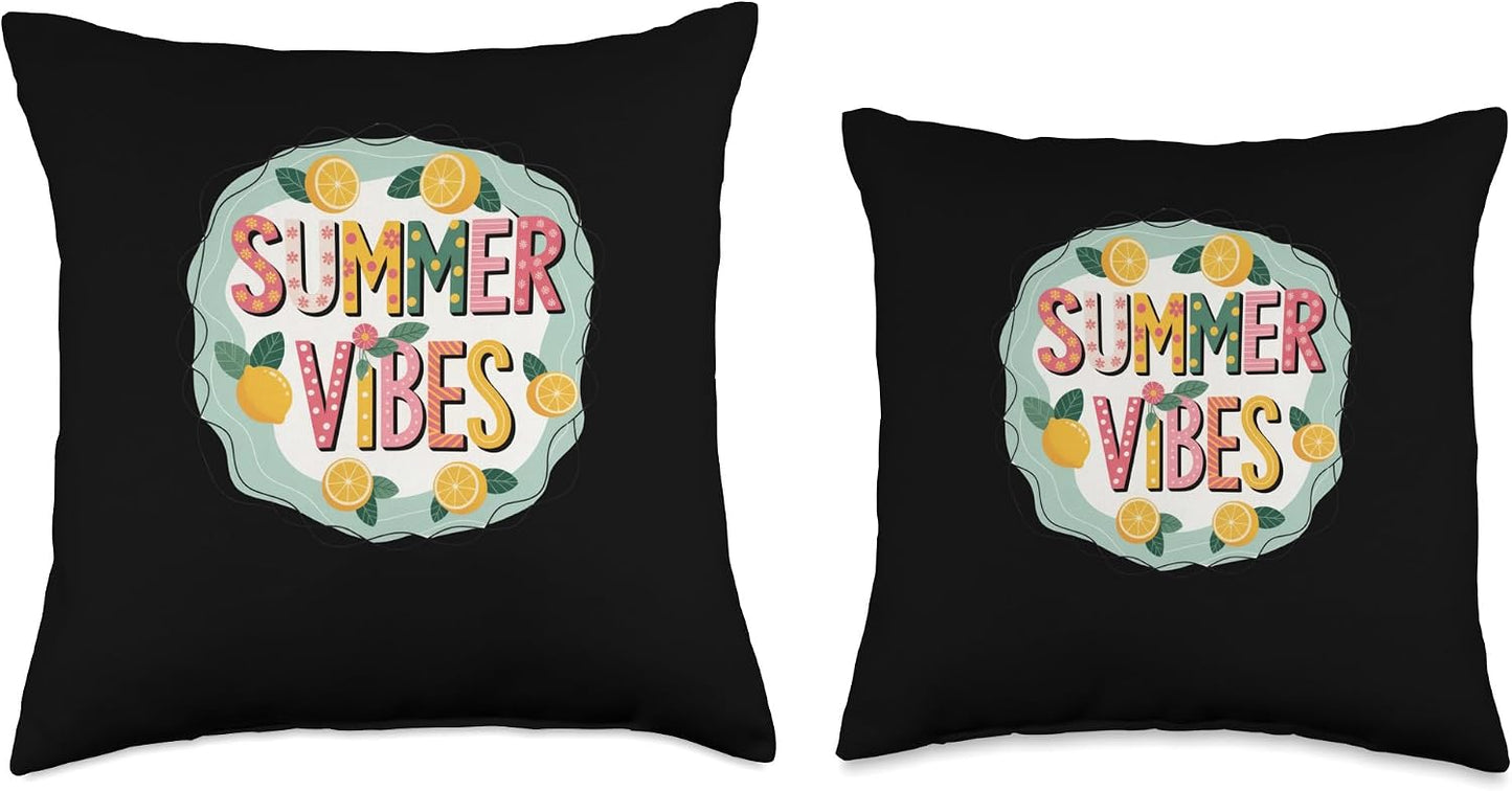 Summer Vibes Citrus Lemon Sunshine Fun Throw Pillow