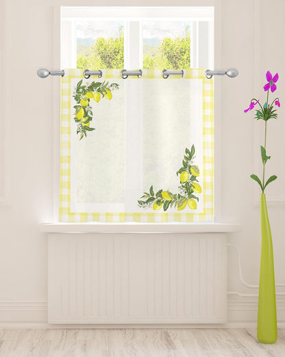 Sheer Curtains 52x54 Inch Length Summer Farmhouse Fruit Lemon Yellow Buffalo Plaid Semi Sheer Curtains Voile Grommet Drapes Chiffon Window Curtain for Living Room Bedroom Kitchen Nursery, 1 Panel