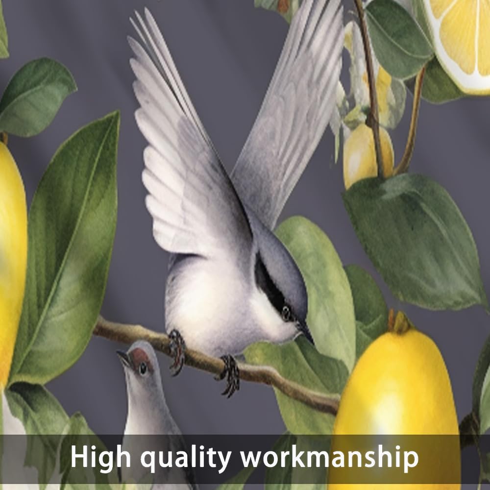 1 Panel Rustic Lemon Bird Window Valances, Yellow Fruit Food Window Treatment Decor Curtains Rod Pocket Valances for Kitchen/Living Room, 54" X 18"