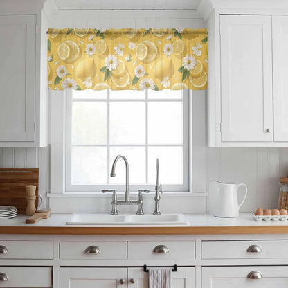 Yellow Lemon Summer Sheer Curtain 18 Inch Long White Daisy Farmhouse Flowers Country Fruit Light Filtering Rod Pocket Voile Curtain Valance for Bedroom Kitchen Cafe Window 54" W x 18" L