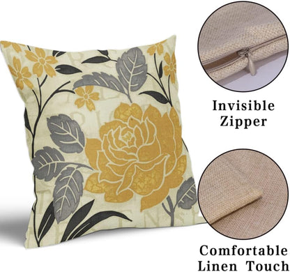 Kawani Grey and Yellow Flower Pillow Covers 20x20 Set of 2 Mustard Yellow Case Soft Decorative Spring Outdoor Cotton Linen Leaf Pillowcases Decor Gifts for Home Patio Couch Sofa (TPC-23042406)