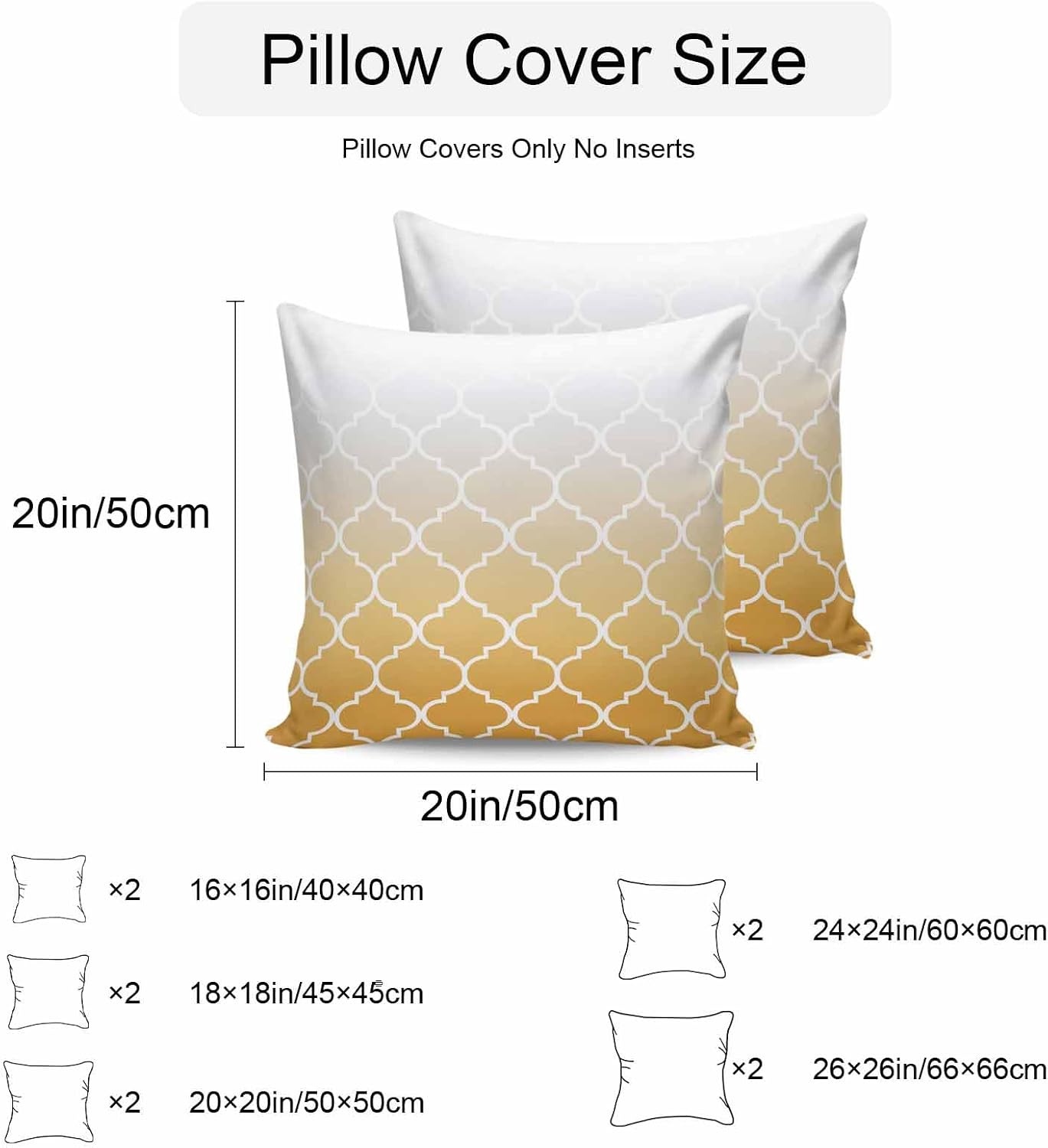 Outdoor Pillow Covers Waterproof Pillow Cases Protector Yellow Gradient Moroccan Pattern Pillowcase Pack of 2 White Stripes Buffalo Check Throw Cushion Case for Pation Furniture,Couch,Sofa,16X16IN