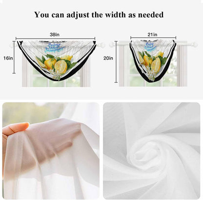 Waterfall Valance Curtain, Summer Lemon Flower Leaf Semi Sheer Kitchen Curtains Luxury Waterfall Valances for Windows, Farmhouse Wood Plank Black White Line Rod Pocket Curtain Valance for Living Room