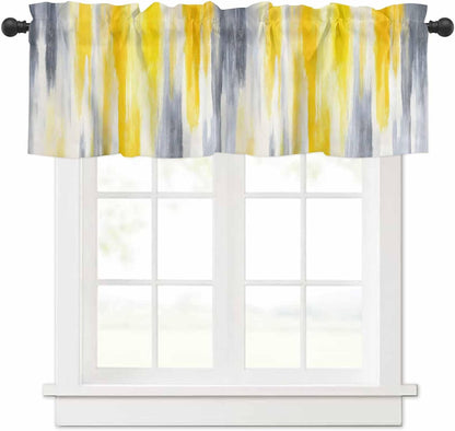 Abstract Valances for Windows/Bedroom/Living Room/Kitchen/Cafe, Retro Country Gray Yellow Semi Small Curtain Drapes Rod Pocket Light Filtering Window Treatment, 54" x 18"