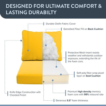 California Umbrella Outdoor Deep Seat, Patio Seat Cushion, 24 x 48 Inch, Premium Outdoor Memory Foam, Fade Resistant, Solstice Olefin Fabric, Lemon