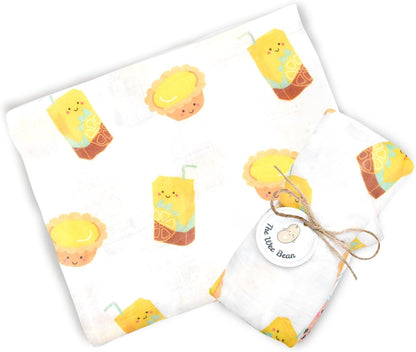 The Wee Bean Organic Cotton and Bamboo Rayon Muslin Swaddle Blankets, Set of X (Lemon Tea + Egg Tart)