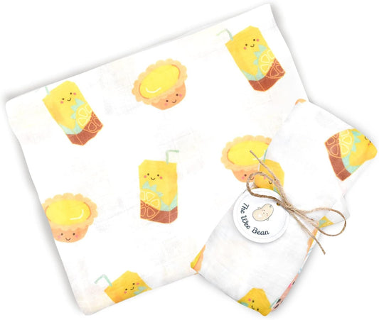 The Wee Bean Organic Cotton and Bamboo Rayon Muslin Swaddle Blankets, Set of X (Lemon Tea + Egg Tart)