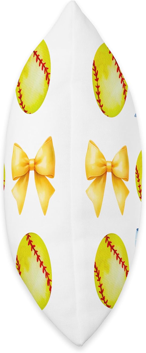 Softballs & Bows for Women Girls Softball Player Blue Yellow Throw Pillow