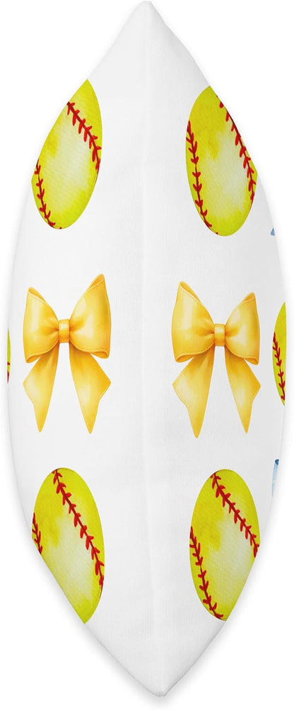 Softballs & Bows for Women Girls Softball Player Blue Yellow Throw Pillow