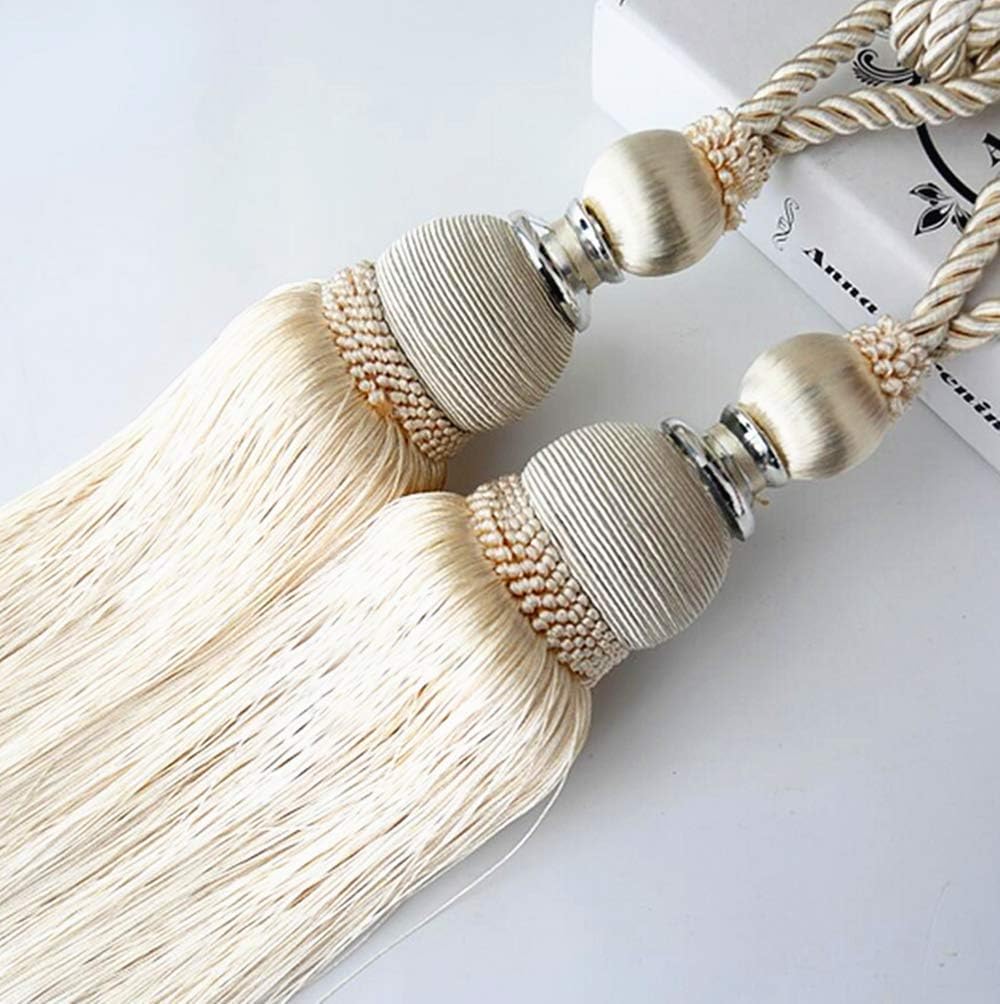 Selling Wonderful Curtain Holdbacks Curtains Tiebacks Home Decorative Braided Buckle Fastener Accessories Window Drapery Ball Tassels Tiebacks, Set of 2 (Light Yellow)