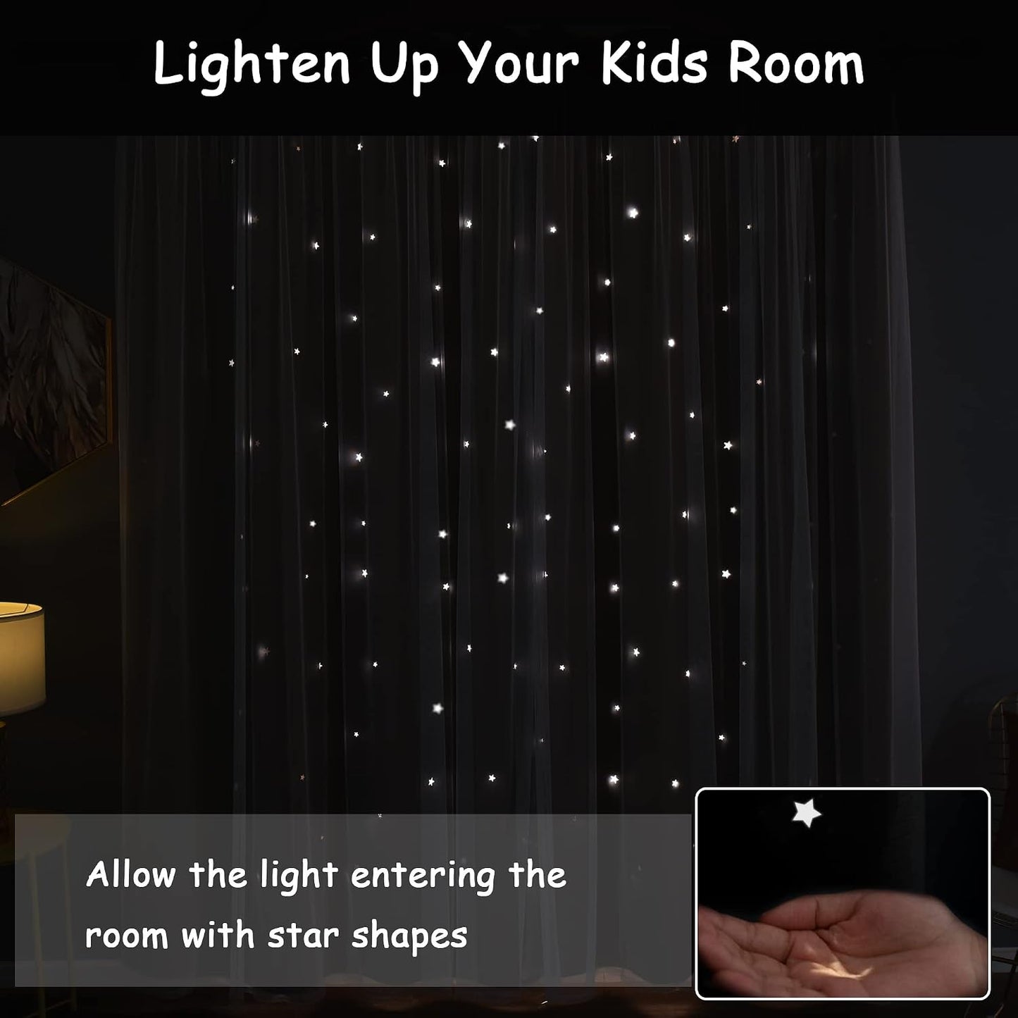 Nursery/Kids/Girls Room Star Cut Out Blackout Rainbow Curtain with Sheer Overlay 2 Panels, Each 52 inch Wide,108 inch Length with White Gauze,Ombre Stripe Rainbow Curtains (2 Pcs,52x108 Inch)