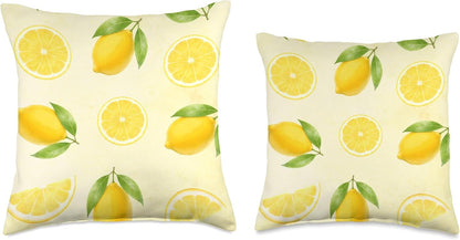 Lemon Citrus Watercolor Aesthetic Summer Cute Girly Throw Pillow