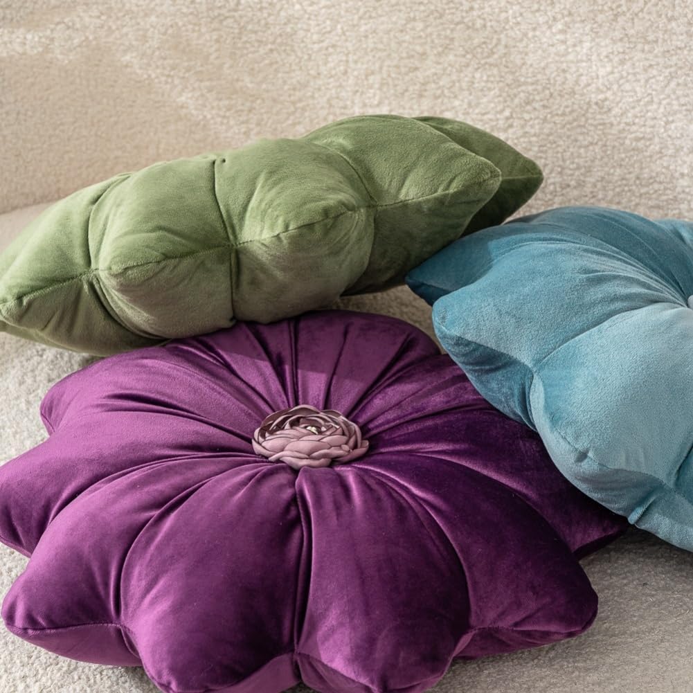 Flower Pillow Cushion Round Decorative Throw Pillow 15.7 Velvet Flower Shaped Pillow for Sofa Couch Vanity Chair Bed (Yellow)