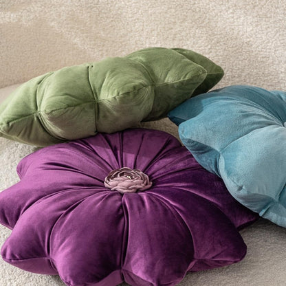 Flower Pillow Cushion Round Decorative Throw Pillow 15.7 Velvet Flower Shaped Pillow for Sofa Couch Vanity Chair Bed (Yellow)