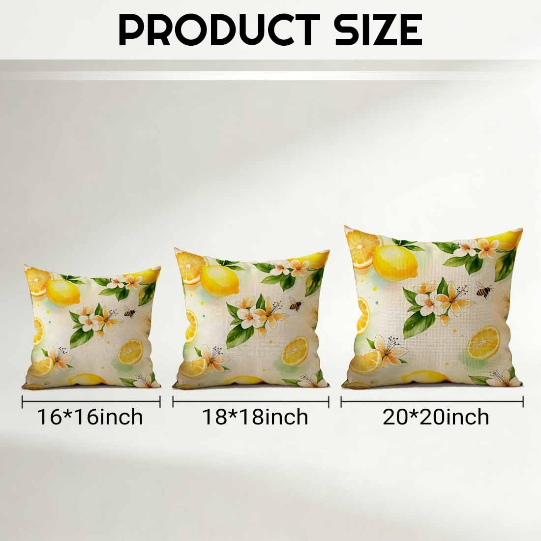Fresh Lemon and Flower Linen Throw Pillow Covers 18x18 Inches Vibrant Fruit Blossom Decorative Cushion for Summer and Fresh Aesthetic Fans, Living Room and Bedroom